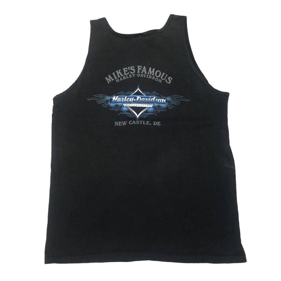 Harley Davidson Motorcycles Black Tank Top New Castle DE. - Size XL Made In USA - Picture 2 of 8